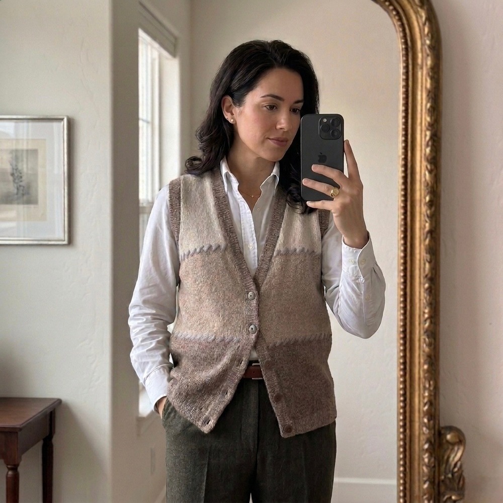VTG Worthington Knit Vest Womens‎ M Silk Angora Rabbit Hair Neutral Boho Cottage